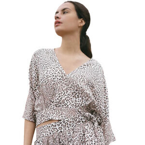 SOURCERY Bea Silk Wrap Top in Leopard Print Side Tie Women's Med/Large